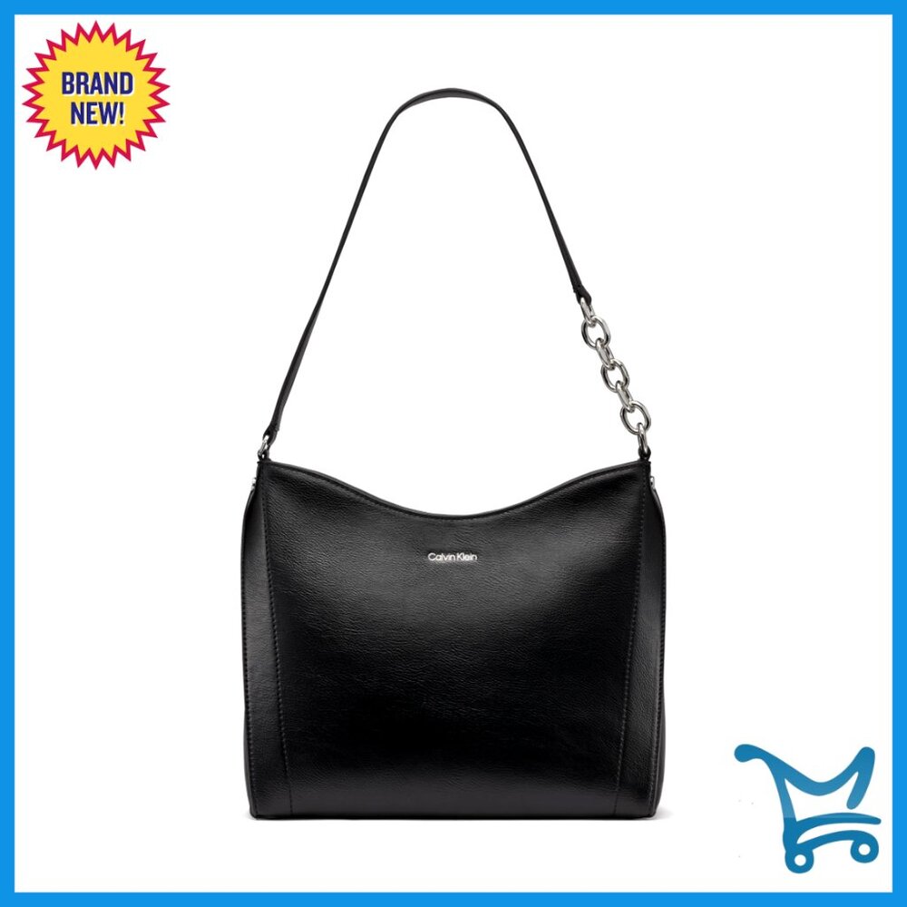 Vegan Leather Chain Hobo Shoulder Bag With Interior Pockets